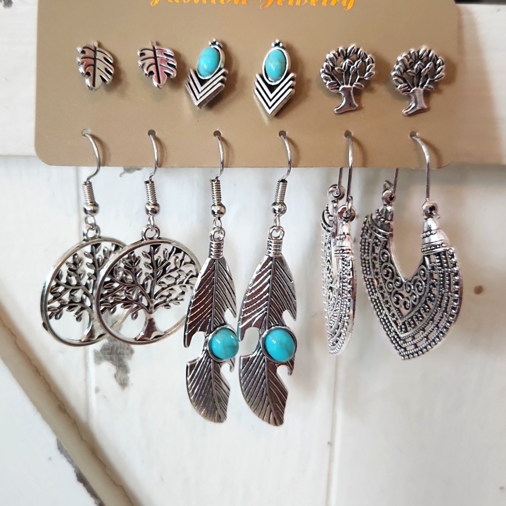 Bohemian Vintage Style Drop Earrings and Studs 6 Pairs
